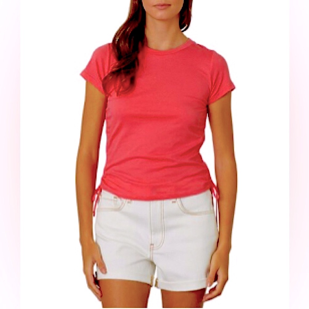 Velvet By Graham And Spencer Xl Nwot “Yessie” Top Pink T With Shirred Sides